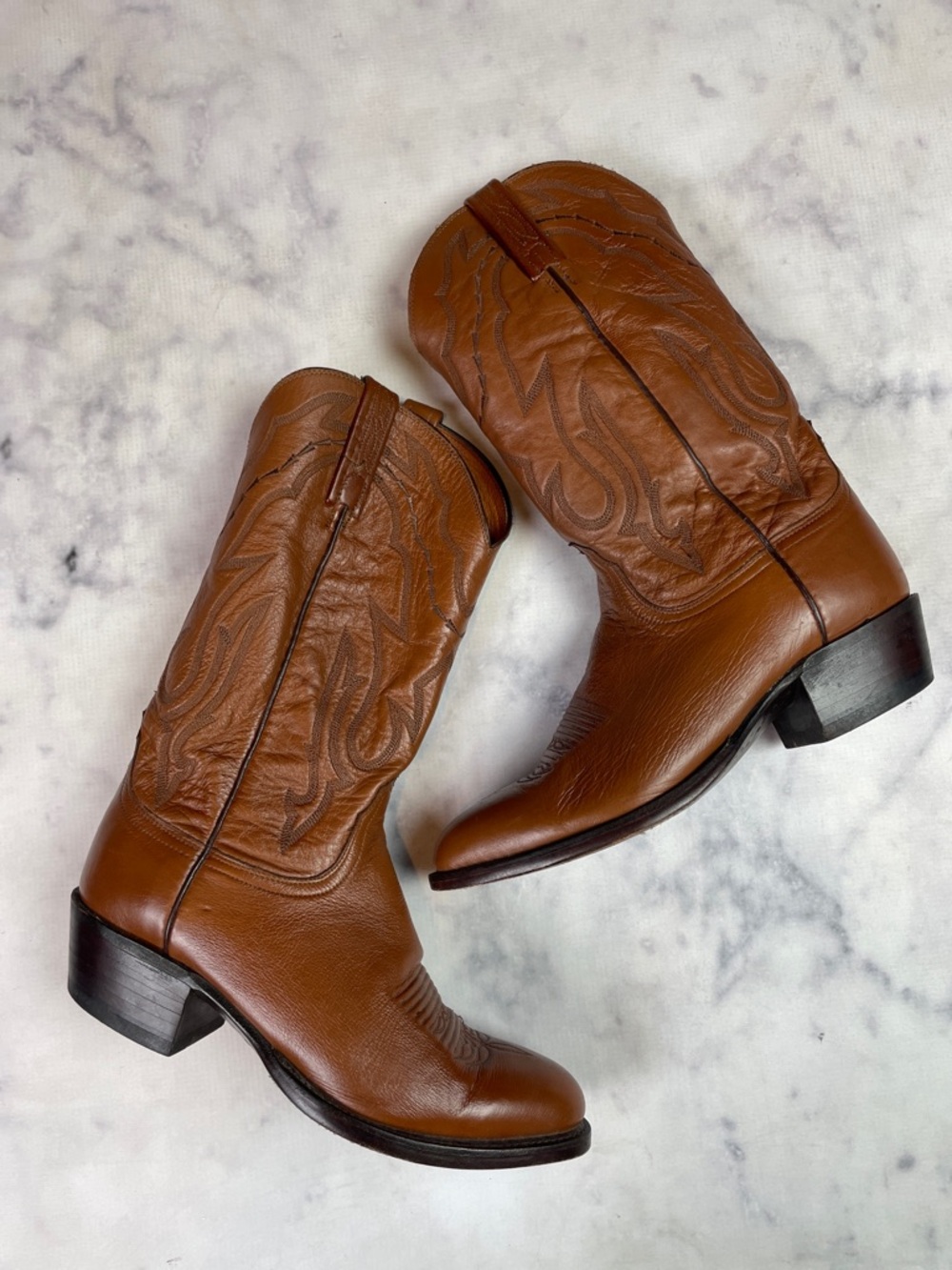 Lucchese 2000 Men’s Cognac Brown Western Cowboy Boots Sz 8.5 EE